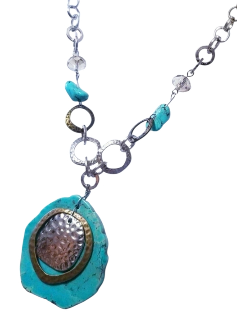Boho Turquoise & Hammered Silver Statement Necklace